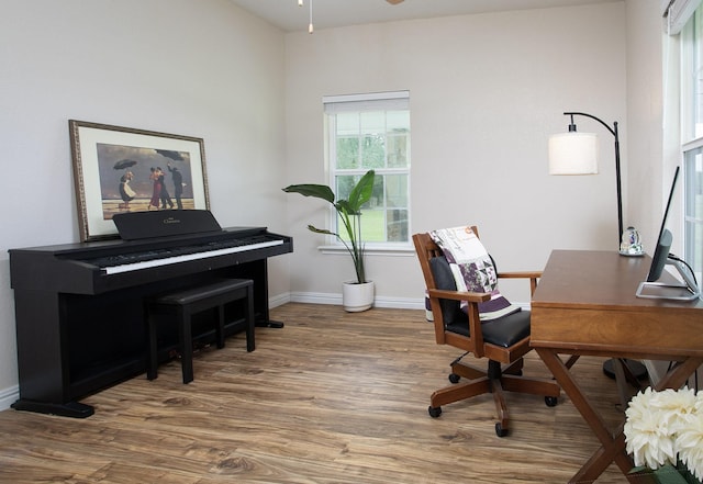 632 County Road 1952, Yantis, TX 75497 - office area with wood finished floors, baseboards, and ceiling fan