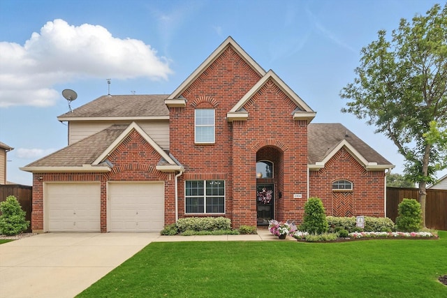 2304 Ranch House Dr, Denton, TX 76210 - traditional-style house featuring driveway, brick siding, a garage, and a shingled roof