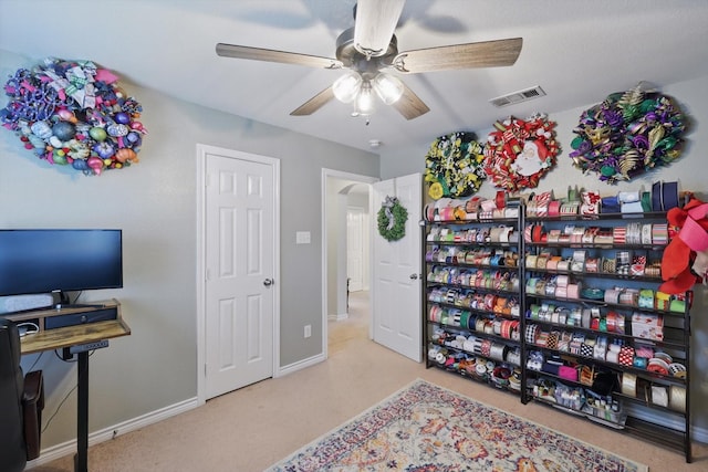 2304 Ranch House Dr, Denton, TX 76210 - office featuring ceiling fan, baseboards, and carpet flooring
