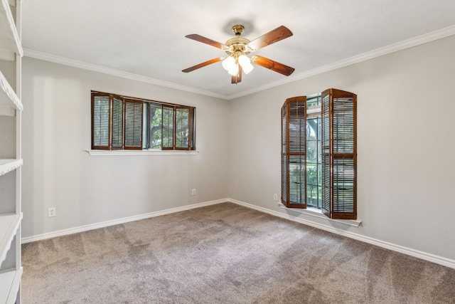 4406 Cobblers Ln, Dallas, TX 75287 - carpeted empty room with ceiling fan, ornamental molding, and baseboards