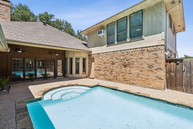 4406 Cobblers Ln, Dallas, TX 75287 - swimming pool featuring a ceiling fan, a hot tub, and a patio