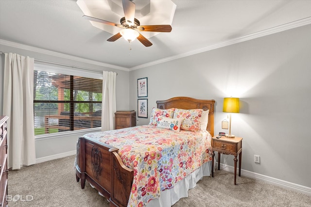 1863 Glen Cove Dr, Benton, LA 71006 - bedroom with light colored carpet, baseboards, crown molding, and ceiling fan