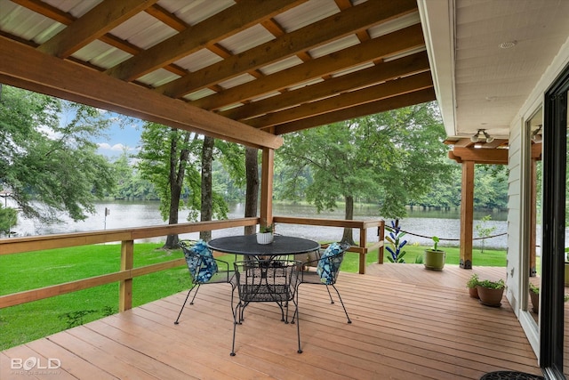 1863 Glen Cove Dr, Benton, LA 71006 - wooden deck featuring a water view, a lawn, and outdoor dining area