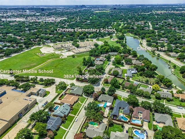 3824 Wagonwheel Ct, Plano, TX 75023 - aerial view of property's location with a nearby body of water and nearby suburban area