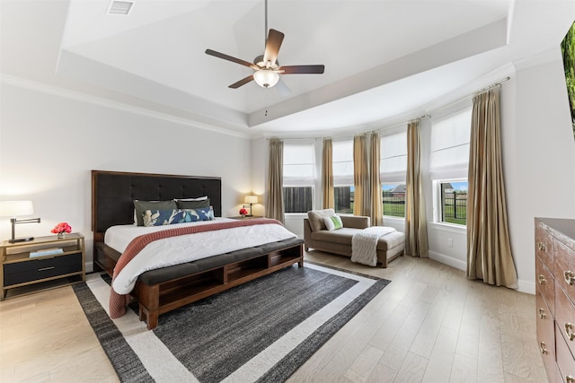 2880 Meadow Dell Dr, Prosper, TX 75078 - bedroom with a raised ceiling, wood finished floors, ceiling fan, and baseboards