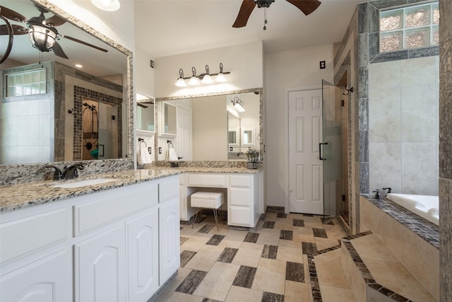 1312 Camberley Ct, Keller, TX 76248 - full bathroom with a ceiling fan, a stall shower, a garden tub, and vanity
