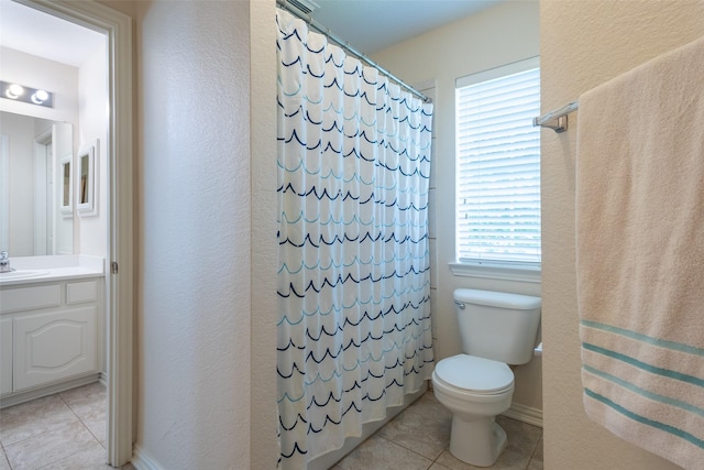 1312 Camberley Ct, Keller, TX 76248 - full bath with tile patterned floors, toilet, vanity, and a shower with curtain
