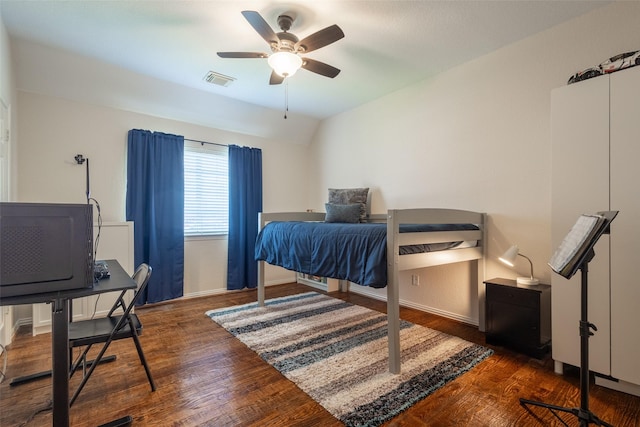 1312 Camberley Ct, Keller, TX 76248 - bedroom with wood finished floors, a desk, lofted ceiling, ceiling fan, and baseboards