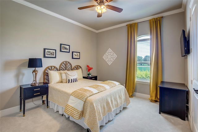 552 Horseshoe Bnd, Royse City, TX 75189 - bedroom with light carpet, baseboards, crown molding, and a ceiling fan