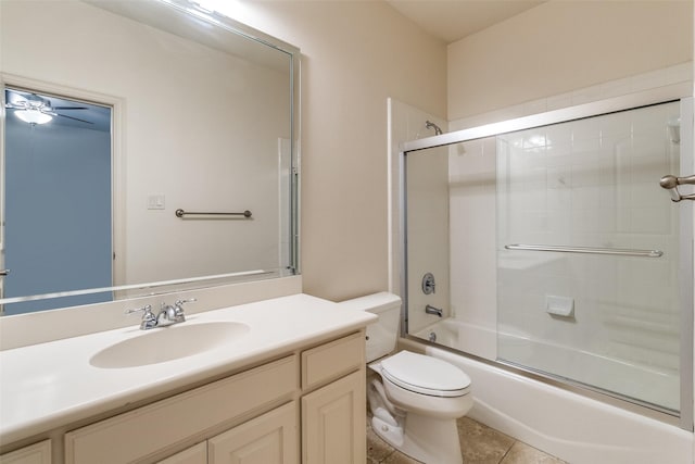 7904 Fair Oaks Ave, Dallas, TX 75231 - full bath featuring vanity, toilet, enclosed tub / shower combo, tile patterned flooring, and a ceiling fan