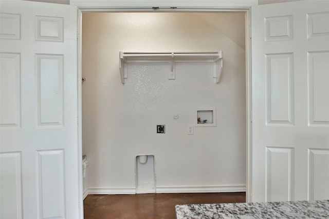 7703 Stanley, Joshua, TX 76058 - laundry area featuring gas dryer hookup, electric dryer hookup, baseboards, and washer hookup