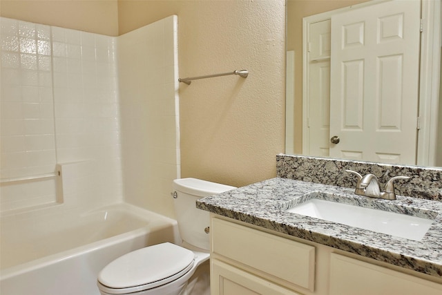 7703 Stanley, Joshua, TX 76058 - full bathroom with vanity, toilet, a textured wall, and  shower combination