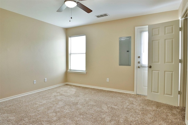 7703 Stanley, Joshua, TX 76058 - carpeted empty room with electric panel, a ceiling fan, and baseboards