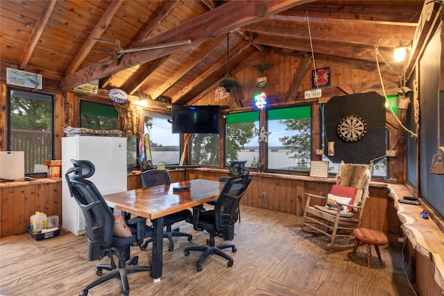 250 Whispering Oaks, Payne Springs, TX 75156 - office featuring wood walls, plenty of natural light, wooden ceiling, and wood finished floors