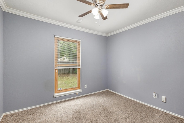 7107 Greenspring Dr, Arlington, TX 76016 - carpeted spare room featuring ornamental molding, a ceiling fan, a smoke detector, and baseboards