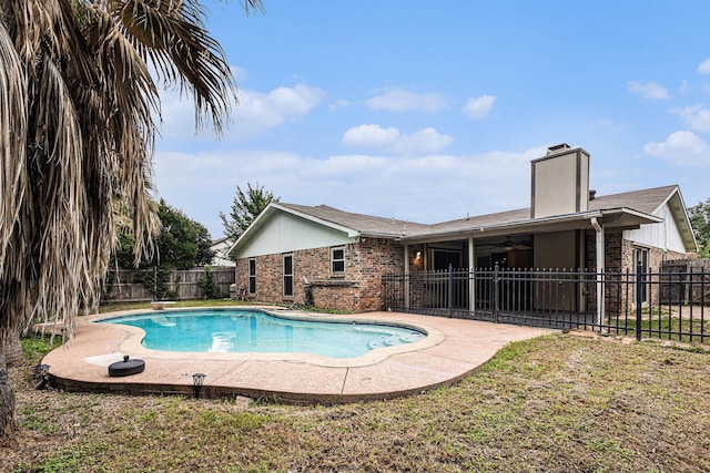 7107 Greenspring Dr, Arlington, TX 76016 - view of swimming pool with ceiling fan, a fenced backyard, and a patio area