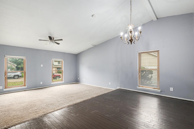 7107 Greenspring Dr, Arlington, TX 76016 - empty room with ceiling fan, a chandelier, dark wood-style floors, and baseboards