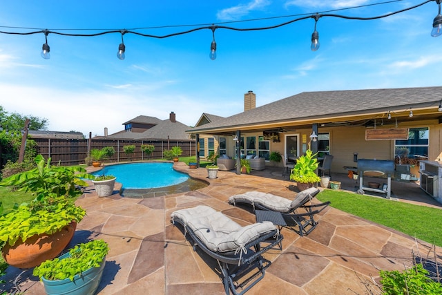 306 Hardeman Blvd, Justin, TX 76247 - view of swimming pool with a fenced backyard, a patio area, and ceiling fan