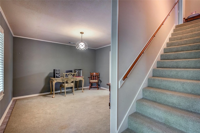 221 County Road 1946, Emory, TX 75440 - stairway with carpet floors, ornamental molding, and baseboards