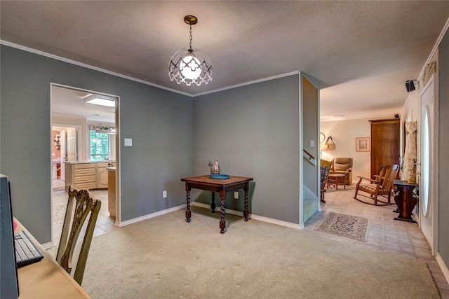 221 County Road 1946, Emory, TX 75440 - hall with crown molding, carpet flooring, baseboards, a textured ceiling, and stairway