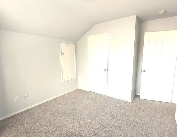 1207 Goldeneye, Aubrey, TX 76227 - unfurnished bedroom featuring carpet floors, lofted ceiling, and a closet