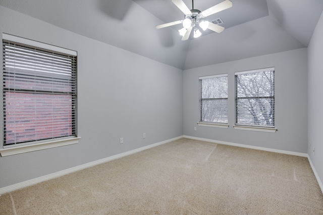 3317 S Riley Ct, Hurst, TX 76054 - spare room with carpet flooring, a ceiling fan, lofted ceiling, and baseboards