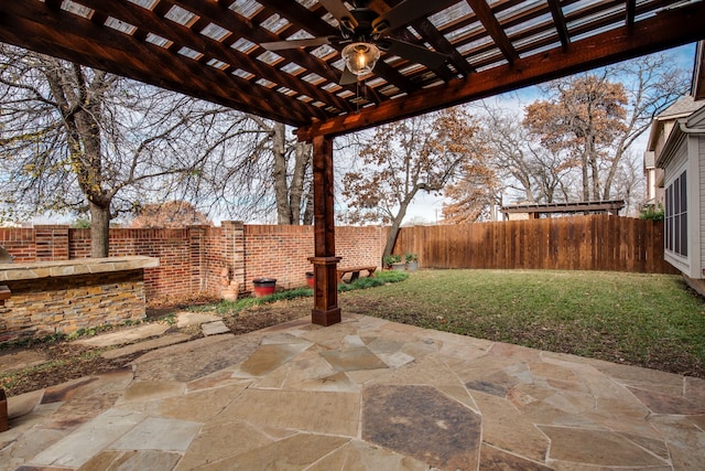 3317 S Riley Ct, Hurst, TX 76054 - view of patio with ceiling fan and a pergola