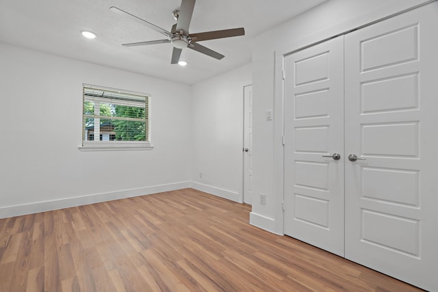 5316 Humbert Ave, Fort Worth, TX 76107 - unfurnished bedroom featuring light wood-type flooring, baseboards, a closet, recessed lighting, and ceiling fan