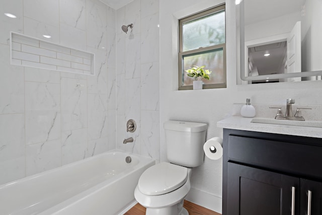 5316 Humbert Ave, Fort Worth, TX 76107 - bathroom with vanity, toilet, shower / washtub combination, and wood finished floors