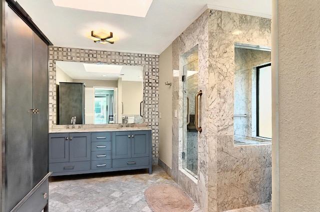 7109 Alpha Rd, Dallas, TX 75240 - bathroom featuring double vanity and walk in shower