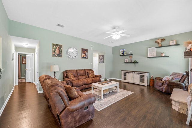 10400 Marigold Rd, Waco, TX 76708 - living room with a ceiling fan, wood finished floors, and baseboards