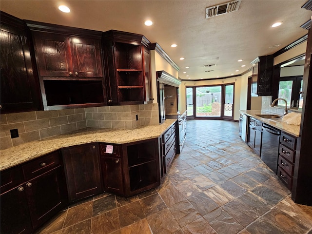 236 La Jolla Dr, Athens, TX 75751 - kitchen with dishwasher, a sink, open shelves, stone tile floors, and recessed lighting