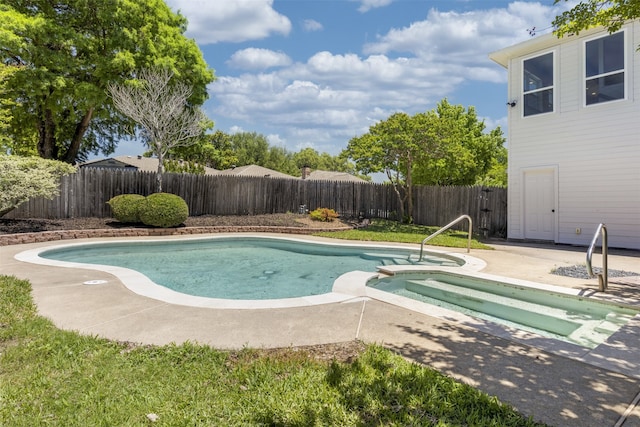 2626 Club Meadow Dr, Garland, TX 75043 - view of swimming pool featuring a fenced backyard, an in-ground hot tub, and a patio area