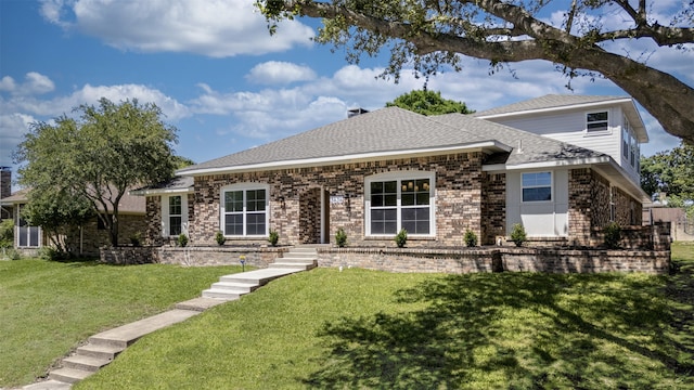 2626 Club Meadow Dr, Garland, TX 75043 - view of front of home featuring a front yard, brick siding, and a shingled roof