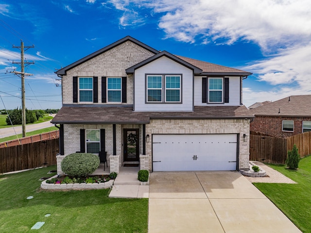 2049 Hartley Dr, Forney, TX 75126 - view of front of property with driveway, a porch, a garage, roof with shingles, and brick siding