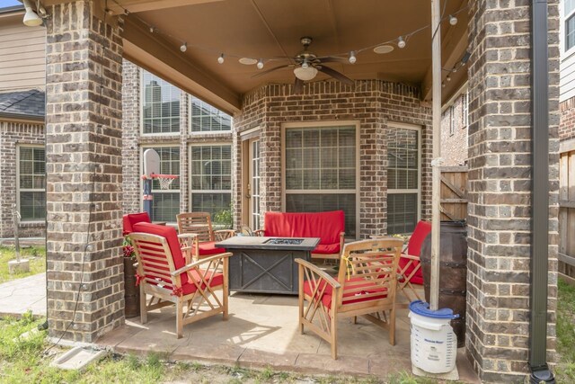 14237 Sugar Hill Dr, Little Elm, TX 75068 - view of patio featuring a ceiling fan and a fire pit