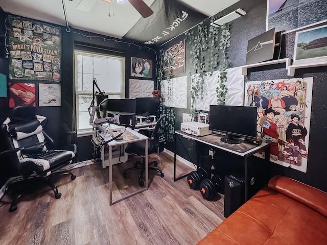 462 Anderson Ln, Fairfield, TX 75840 - office area featuring wood finished floors and ceiling fan
