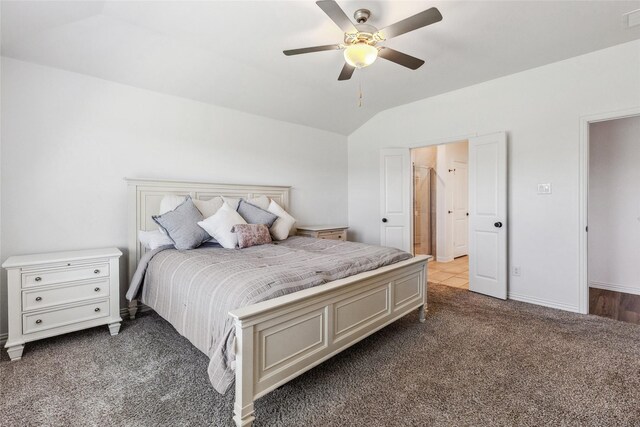 101 Lisa Ln, Royse City, TX 75189 - bedroom featuring carpet flooring, vaulted ceiling, baseboards, and a ceiling fan