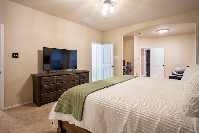 4825 Lazy Oaks St, Fort Worth, TX 76244 - bedroom featuring light colored carpet, arched walkways, baseboards, and ceiling fan