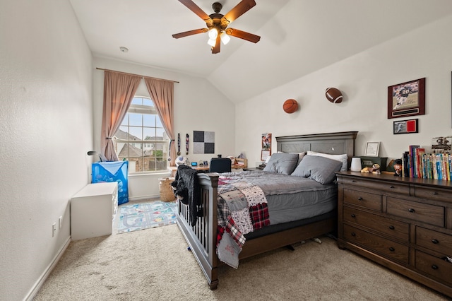 11404 Grapeleaf Dr, Fort Worth, TX 76244 - bedroom with carpet flooring, vaulted ceiling, a ceiling fan, and baseboards