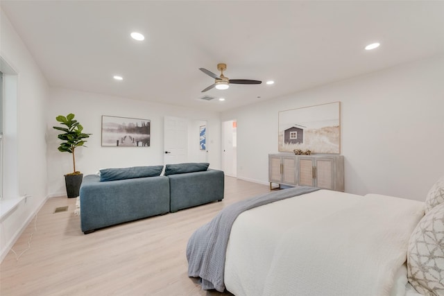 1720 Meadow Valley Ln, Dallas, TX 75232 - bedroom with wood finished floors, recessed lighting, ceiling fan, and baseboards