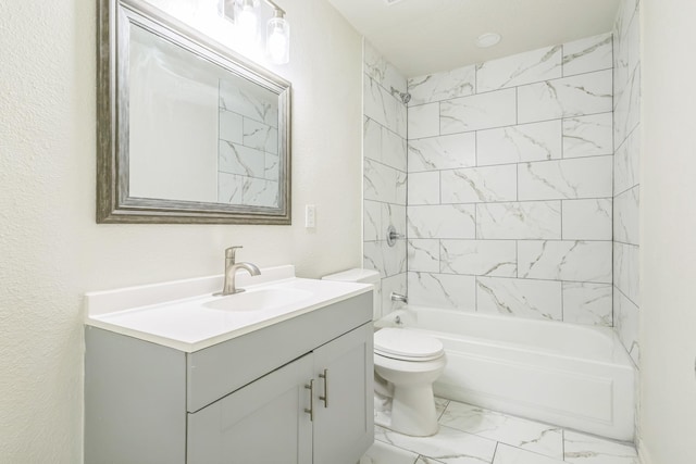 3527 Palm Dr, Mesquite, TX 75150 - full bathroom with marble finish floors, vanity, shower / bath combination, and toilet