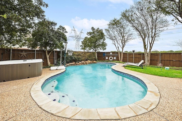 1529 Arrowhead Ln, Carrollton, TX 75007 - view of swimming pool featuring a fenced backyard and a hot tub