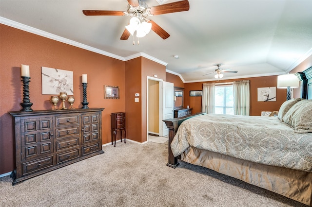 5710 Salisbury Dr, Prosper, TX 75078 - carpeted bedroom featuring ornamental molding, baseboards, and a ceiling fan