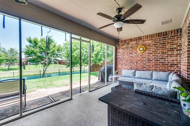 5710 Salisbury Dr, Prosper, TX 75078 - sunroom featuring outdoor lounge area and a ceiling fan