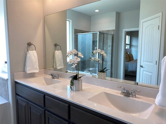 1037 Madelia Ave, Fort Worth, TX 76177 - ensuite bathroom featuring a shower stall, double vanity, and a bath