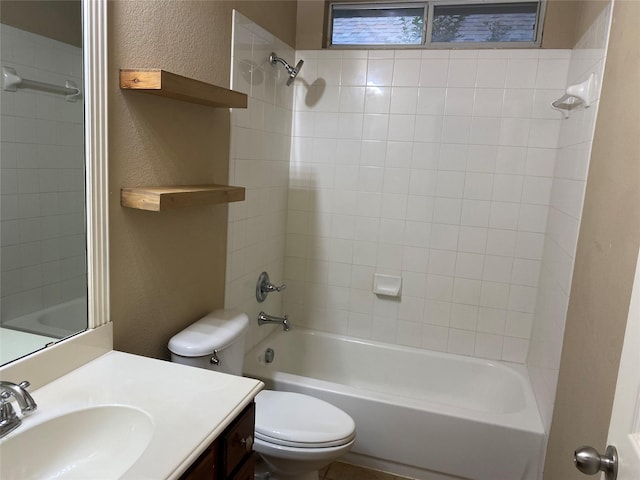 1705 Spanish Moss Way, Savannah, TX 76227 - full bathroom featuring a textured wall, vanity, toilet, and washtub / shower combination