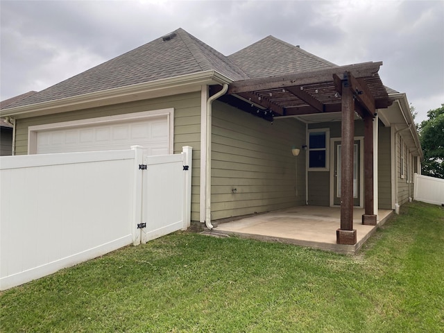 1705 Spanish Moss Way, Savannah, TX 76227 - back of house featuring roof with shingles, a pergola, a patio area, and a gate