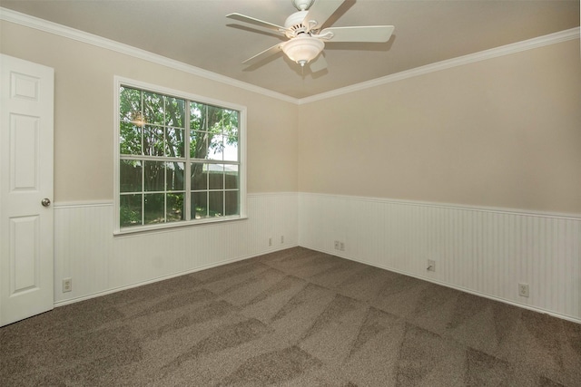 4512 Blue Jay Ln, Sherman, TX 75092 - unfurnished room with wainscoting, ceiling fan, ornamental molding, and carpet floors