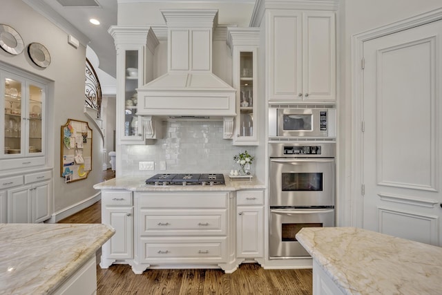 1516 Byron Nelson Pkwy, Southlake, TX 76092 - kitchen featuring appliances with stainless steel finishes, white cabinetry, backsplash, dark wood-style flooring, and recessed lighting